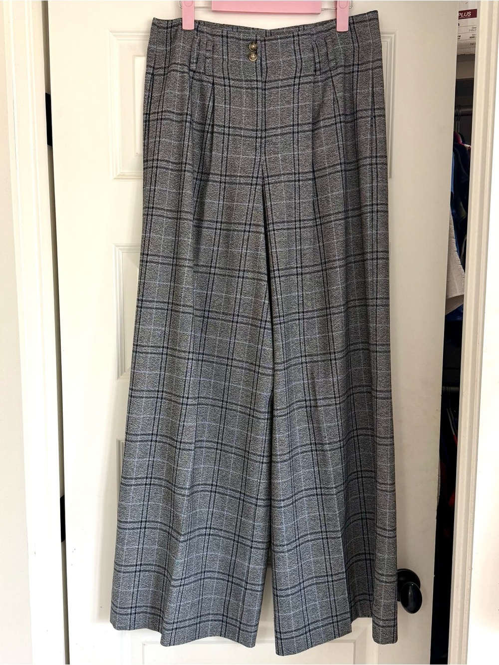 Wide Leg Gray Plaid Trousers